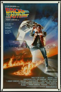 6r0621 BACK TO THE FUTURE studio style 1sh 1985 art of Michael J. Fox & Delorean by Drew Struzan!