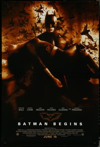 6r0631 BATMAN BEGINS advance DS 1sh 2005 June 15, Christian Bale carrying Katie Holmes, bats!