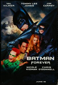 6r0632 BATMAN FOREVER advance DS 1sh 1995 Kilmer, Kidman, O'Donnell, Jones, Carrey, top cast!