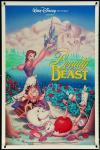 6r0635 BEAUTY & THE BEAST DS 1sh 1991 Walt Disney cartoon classic, art of cast by John Hom!