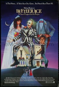 6r0637 BEETLEJUICE 1sh 1988 Tim Burton, Ramsey art of Michael Keaton, Baldwin & Geena Davis!