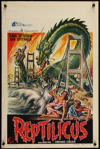 6r0421 REPTILICUS Belgian 1962 indestructible 50 million year-old giant lizard destroys bridge!