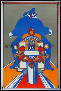 6r0168 SEYMOUR CHWAST 24x36 commercial poster 1960s groovy art of man riding chopper motorcyle!