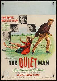 6r0331 QUIET MAN Dutch 1953 great art of John Wayne dragging Maureen O'Hara, John Ford!