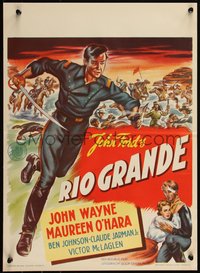 6r0332 RIO GRANDE Dutch 1952 artwork of John Wayne running with sword, directed by John Ford!