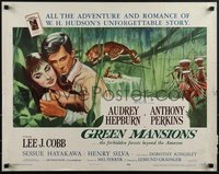 6r0367 GREEN MANSIONS style B 1/2sh 1959 cool art of Audrey Hepburn & Anthony Perkins by Joseph Smith