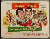 6r0369 HOLLYWOOD OR BUST style A 1/2sh 1956 Anita Ekberg, wacky art with Dean Martin & Jerry Lewis!