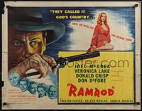 6r0373 RAMROD style A 1/2sh 1947 Joel McCrea with smoking gun, sexy Veronica Lake, ultra rare!