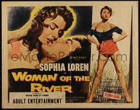 6r0381 WOMAN OF THE RIVER 1/2sh R1957 sexiest full-length art of Sophia Loren & kiss close up!