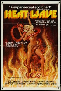 6r0743 HEAT WAVE 1sh 1977 x-rated, incredible sexy Weston art of naked woman & Devil serpent!