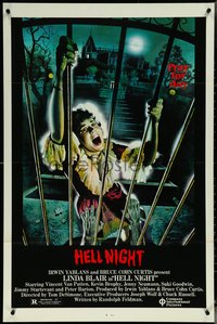 6r0744 HELL NIGHT 1sh 1981 artwork of Linda Blair trying to escape haunted house by Jarvis!