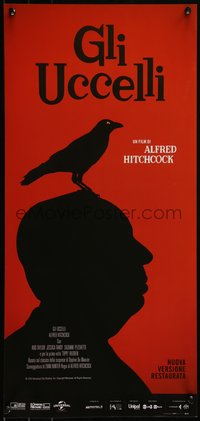 6r0275 BIRDS Italian locandina R2019 art with director Alfred Hitchcock & bird silhouette, rare!