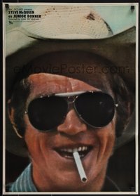 6r0471 JUNIOR BONNER Japanese 1972 great close-up of smoking rodeo cowboy Steve McQueen, rare!