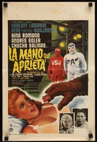 6r0335 LA MANO QUE APRIETA Mexican WC 1966 cool lucha libre masked wrestling artwork, ultra rare!