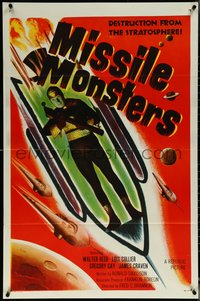 6r0823 MISSILE MONSTERS 1sh 1958 aliens bring destruction from the stratosphere, wacky sci-fi art!