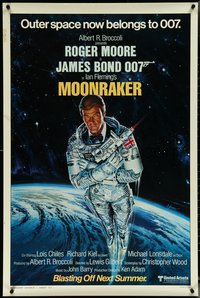 6r0830 MOONRAKER advance 1sh 1979 art of Roger Moore as Bond in space by Daniel Goozee!