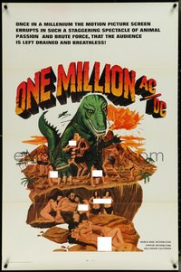 6r0844 ONE MILLION AC/DC 1sh 1969 wacky artwork of T-Rex attacking naked cave women & cavemen!