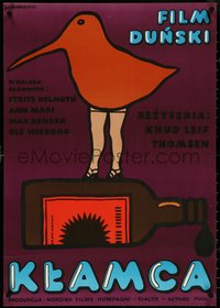 6r0182 LIAR Polish 23x32 1974 Knud Leif Thomsen, strange Mlodozeniec art of bird!