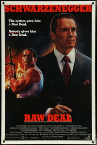 6r0879 RAW DEAL 1sh 1986 artwork of Arnold Schwarzenegger with gun & in suit by John Alvin!