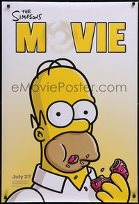 6r0923 SIMPSONS MOVIE style B advance DS 1sh 2007 classic Groening art of Homer Simpson w/donut!