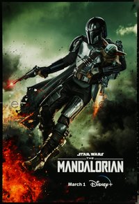 6r0155 MANDALORIAN DS tv poster 2023 great sci-fi art of the bounty hunter flying with 'Baby Yoda'!