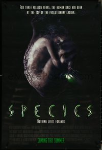 6r0935 SPECIES advance DS 1sh 1995 creepy artwork of alien Natasha Henstridge in embryo sac!