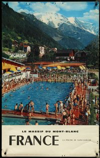 6r0132 FRANCE 25x39 French travel poster 1959 Saint-Gervais swimming pool, Mont-Blanc, ultra rare!