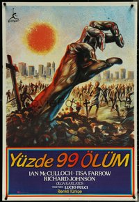 6r0122 ZOMBIE Turkish 1986 Lucio Fulci's Zombi 2, cool art of zombie horde heading to city!