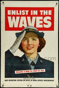 6r0069 ENLIST IN THE WAVES 28x42 WWII poster 1943 Women's Volunteer Emergency Service, ultra rare!