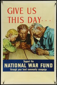 6r0064 GIVE US THIS DAY 28x42 WWII war poster 1940s art of family praying over table, ultra rare!