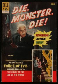 6s0396 DIE, MONSTER, DIE comic book March 1966 comic adaptation of the Boris Karloff movie, Dell!