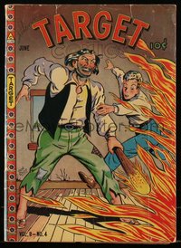 6s0426 TARGET COMICS vol 8 #4 comic book June 1947 Don Rico cover art of Heathcliff the Hobo by fire!
