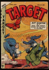 6s0425 TARGET COMICS vol 10 #1 comic book May 1949 Joe Certa art of Kit Carter netting a villain!