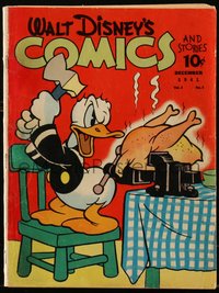 6s0473 WALT DISNEY COMICS & STORIES #15 comic book December 1941 Donald Duck swinging axe at turkey!