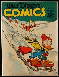 6s0475 WALT DISNEY COMICS & STORIES #17 comic book February 1942 Donald Duck & nephews sledding!