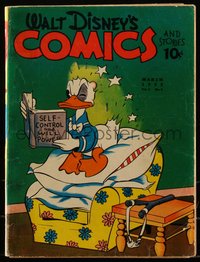 6s0476 WALT DISNEY COMICS & STORIES #18 comic book March 1942 Donald Duck reading self control book!