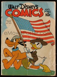 6s0480 WALT DISNEY COMICS & STORIES #22 comic book Jul 1942 patriotic Donald Duck & Pluto with flag!