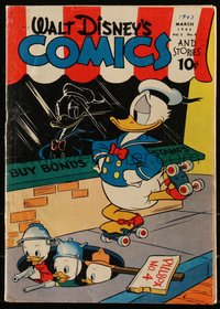 6s0488 WALT DISNEY COMICS & STORIES #30 comic book March 1943 Donald Duck rollerskating by nephews!