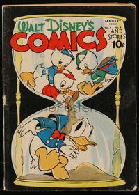 6s0498 WALT DISNEY COMICS & STORIES #40 comic book January 1944 Donald Duck & nephews in hourglass!