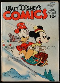 6s0499 WALT DISNEY COMICS & STORIES #41 comic book Feb 1944 Donald Duck & Mickey Mouse sledding!