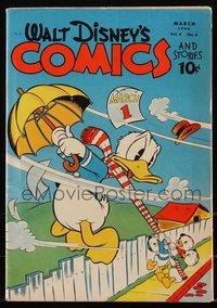 6s0500 WALT DISNEY COMICS & STORIES #42 comic book March 1944 Donald Duck & nephews blown away!
