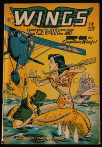 6s0371 WINGS COMICS #83 comic book July 1947 Bob Lubbers art of sexy woman on life raft by plane!