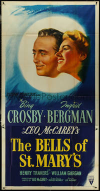 6t0324 BELLS OF ST. MARY'S 3sh 1947 great art of pretty smiling Ingrid Bergman & Bing Crosby!