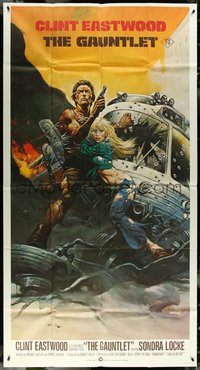 6t0330 GAUNTLET 3sh 1977 great art of Clint Eastwood & Sondra Locke by Frank Frazetta, rare!