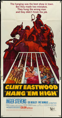 6t0334 HANG 'EM HIGH 3sh 1968 Clint Eastwood, they hung the wrong man, cool art by Sandy Kossin!