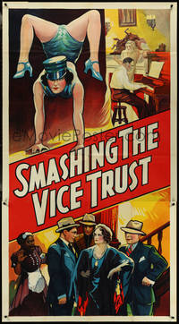 6t0347 SMASHING THE VICE TRUST 3sh 1937 unusual art of sexy showgirl standing on her hands!