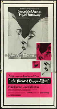 6t0349 THOMAS CROWN AFFAIR 3sh 1968 best kiss close up of Steve McQueen & sexy Faye Dunaway!