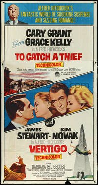 6t0350 TO CATCH A THIEF/VERTIGO 3sh 1963 Alfred Hitchcock shown, Grant, Kelly, Stewart & Novak!