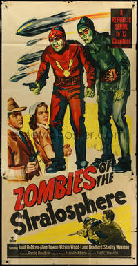 6t0354 ZOMBIES OF THE STRATOSPHERE 3sh 1952 cool art of aliens with guns including Leonard Nimoy!