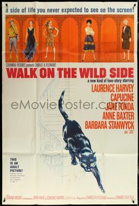 6t0395 WALK ON THE WILD SIDE 40x60 1962 black cat on stairs & sexy stars on balcony, ultra rare!